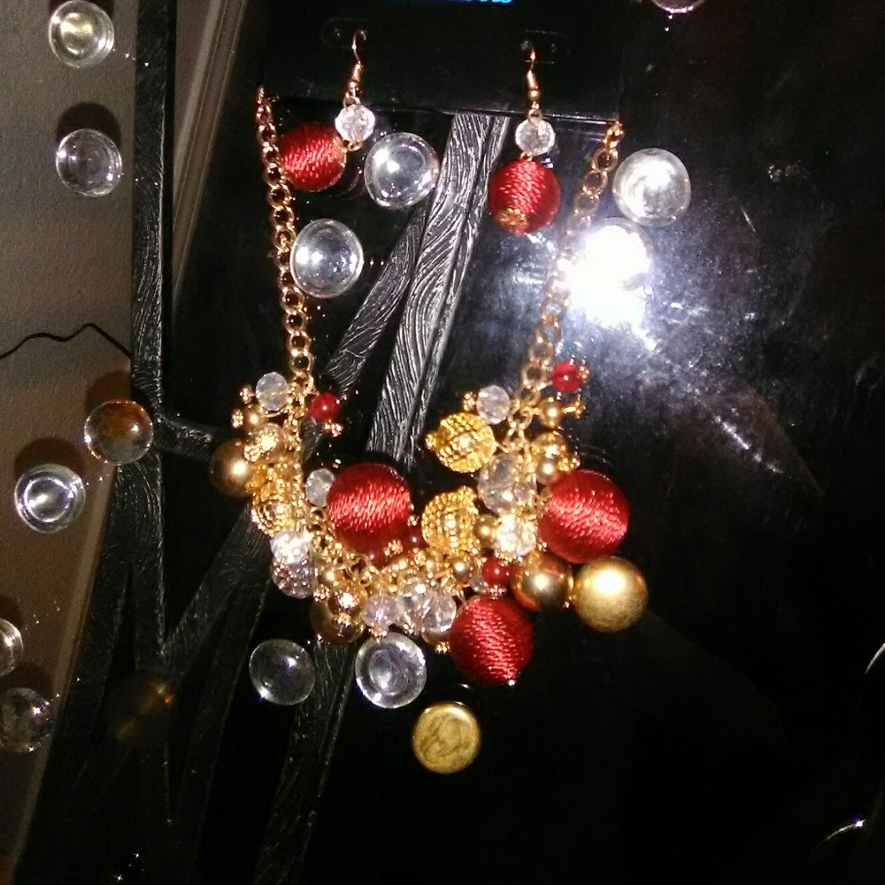 Stunning  Globe Jeweled Necklace and Earrings Set
